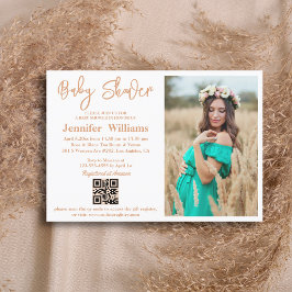 Convites código qr de foto de chá de fraldas de script míni