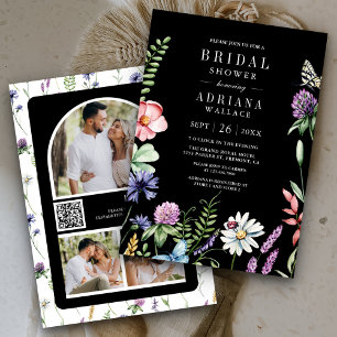 Convites Código QR de Foto de Chuva de Flores Selvagens Boh