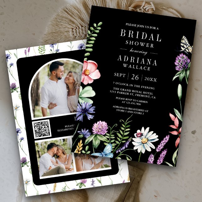 Convites Código QR de Foto de Chuva de Flores Selvagens Boh (Criador carregado)