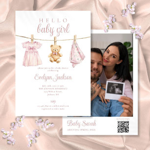 Convites Código QR de foto de chuveiro de bebê de roupa de