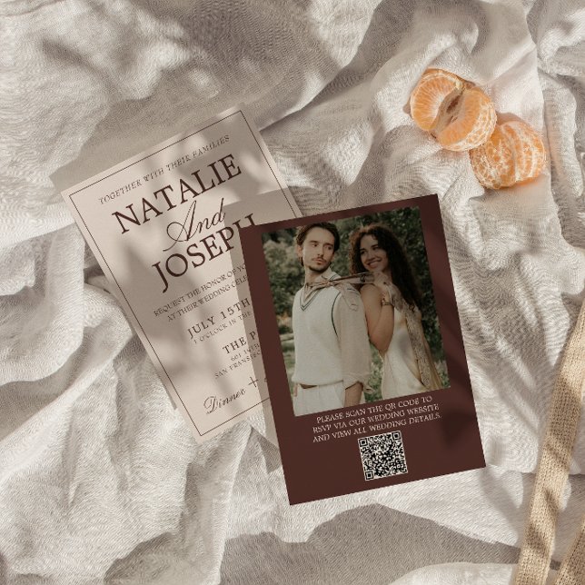 Convites Código QR de Foto de Dinheiro Antigo Marrom Chocol (Criador carregado)