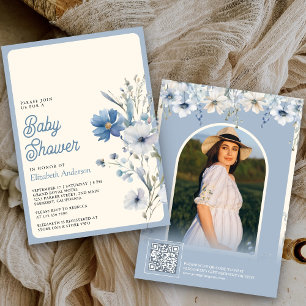 Convites Código QR de Foto de Flor Silvestre Azul Empoeirad