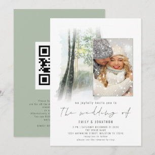 Convites Código QR de Foto de Floresta de Inverno Casamento