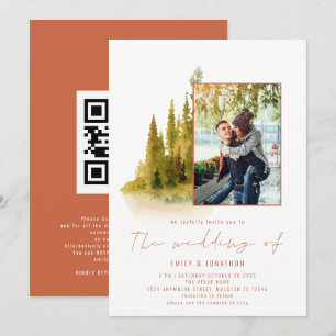 Convites Código QR de Foto de Floresta de Outono Casamento 