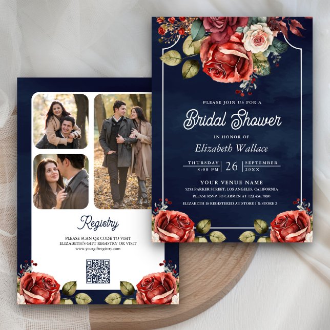 Convites Código QR de Foto de Rosas Vermelhas Florais para  (Criador carregado)