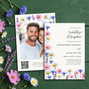 Convites Código QR de Foto do Casamento de Flores Silvestre