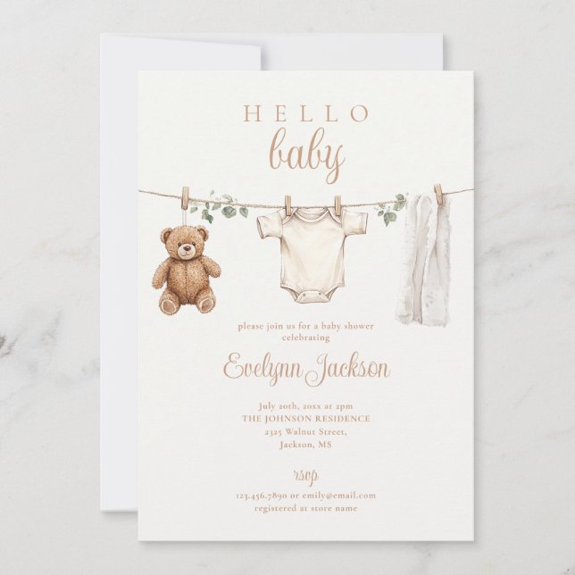 Convites Código QR de Foto do Chá de fraldas Neutro em Linh (Frente)