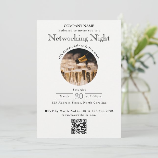 Convites Código QR de Foto do Evento de Jantar de Networkin (Em pé/Frente)