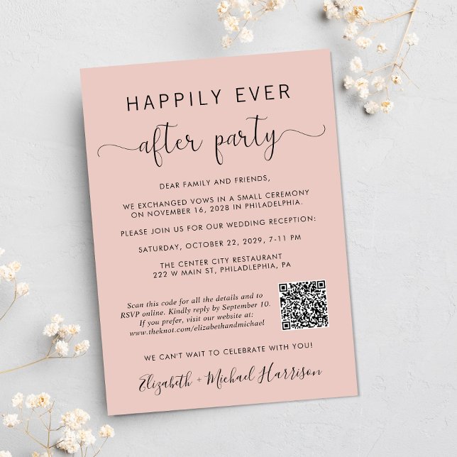 Convites Código QR de Foto Elegante Rosa Bege Recepção de C (Input your wedding website address to create a scannable QR code)