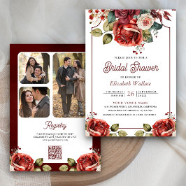 Convites Código QR de Foto Floral de Rosas Vermelhas para C