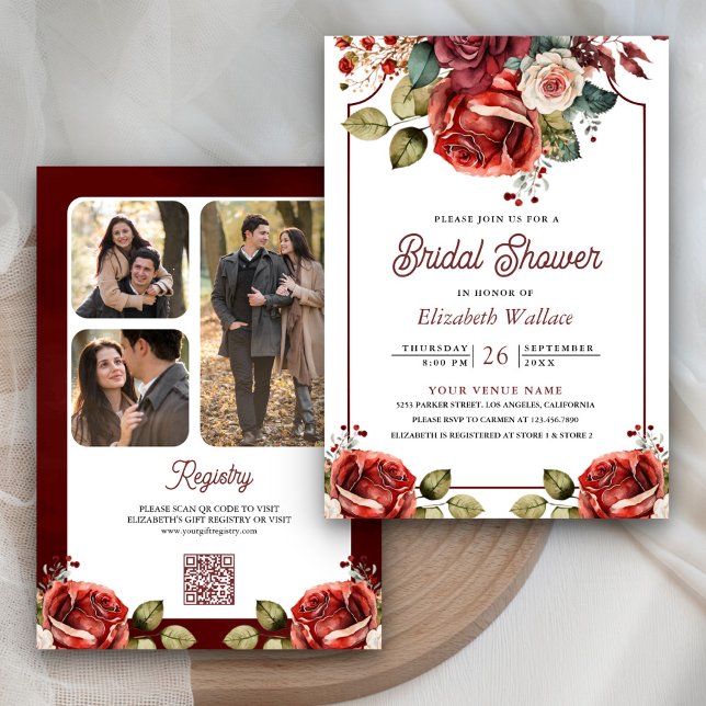 Convites Código QR de Foto Floral de Rosas Vermelhas para C (Criador carregado)