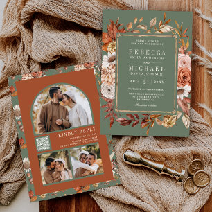 Convites Código QR de Foto Floral de Terracota para Casamen