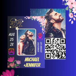 Convites Código QR de Foto Floral Moderno Casamento Salve a