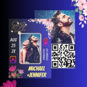 Convites Código QR de Foto Floral Moderno Casamento Salve a