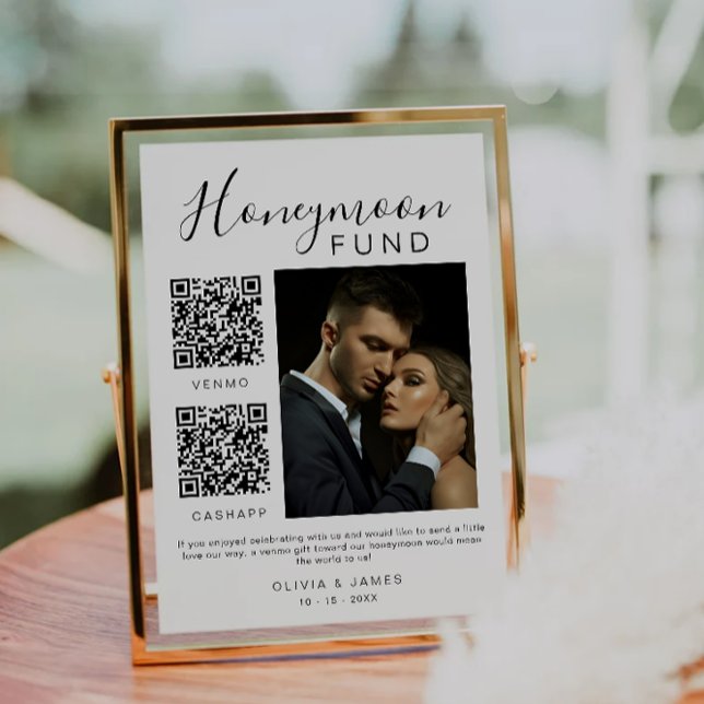 Convites Código QR de Foto Foto Fotografia do Sinal de Casa (Honeymoon Fund Wedding Sign Photo QR Code Invitation)