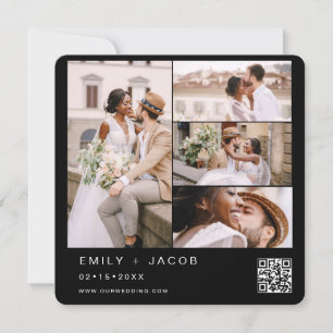 Convites Código QR de Foto Minimalista Preto Casamento