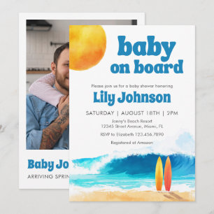 Convites Código QR de Foto para Churrasco de Bebê Surf Beac