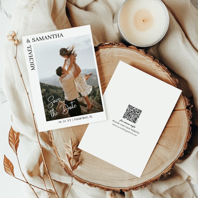 Convites Código QR de Foto Salvar a Data (Make wedding planning easy! A stylish Save the Date with a QR code keeps guests informed instantly!)