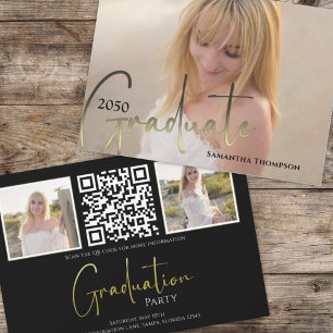 Convites Código QR de Fotografia da Caligrafia Preta Dourad