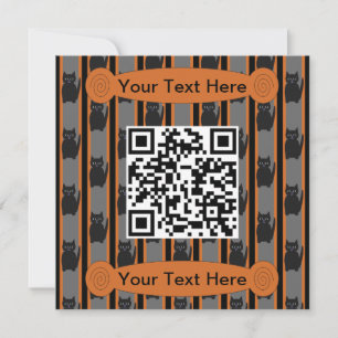 Convites Código QR de Gato de Halloween de Diversão e Rico