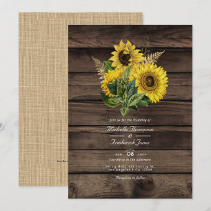 Convites Código QR de Girassóis Rústicos para RSVP Casament