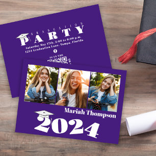 Convites Código QR de Graduação de Várias Fotografias em Pú