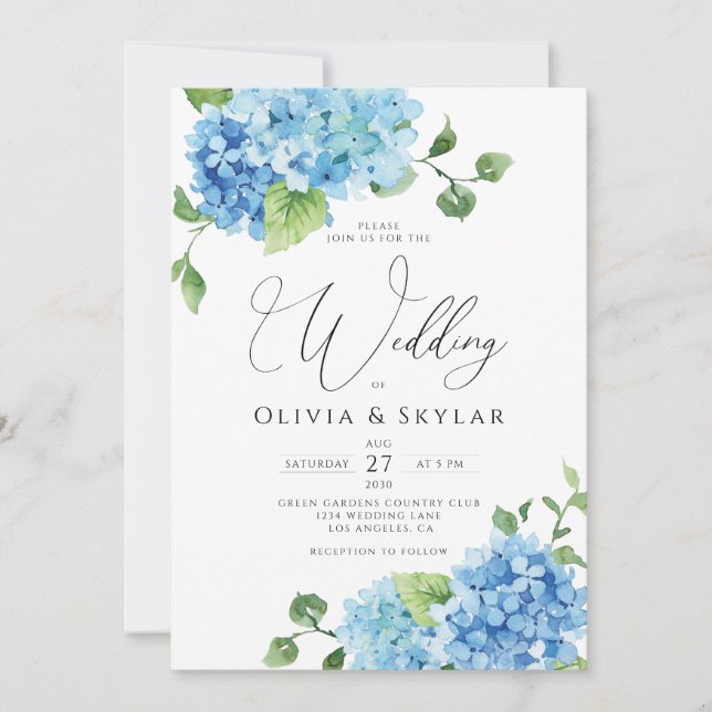Convites Código QR de Hydrangea Azul Claro Tudo em Um Casam (Frente)