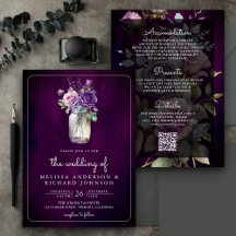 Código QR de Jarra de Mason Floral Roxo Escuro Cas