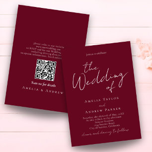 Convites Código QR de Letra Cursiva Elegante Casamento Bran