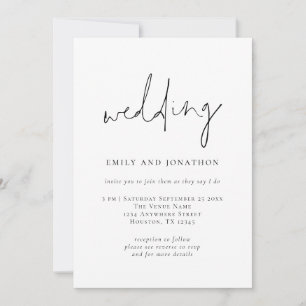 Convites Código QR de Letra Funky Preto Branco Casamento