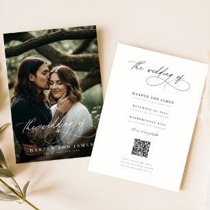 Convites Código QR de Letra Moderna Casamento Minimalista B