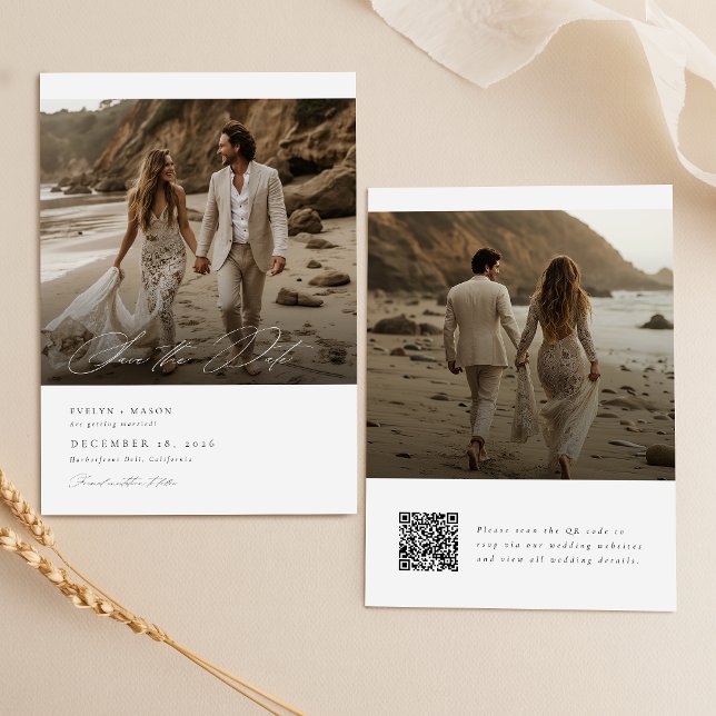 Convites Código QR de Letra Moderna para Foto de Casamento  (Criador carregado)