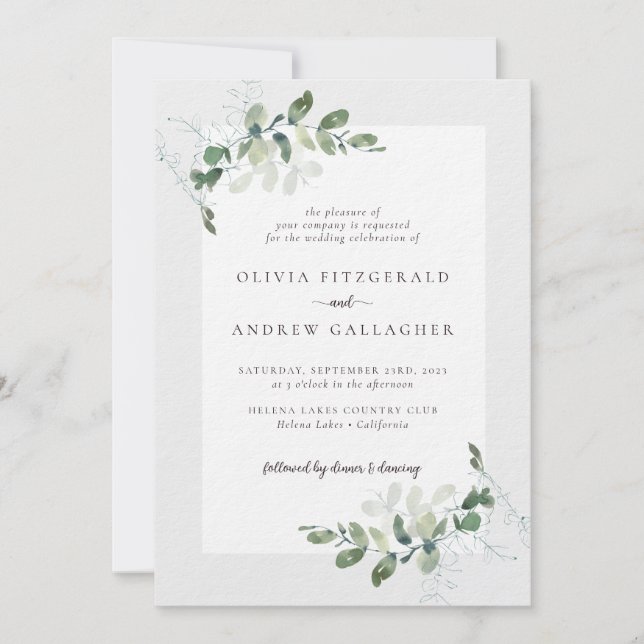 Convites Código QR de luxo Eucalyptus tudo em um casamento (Frente)