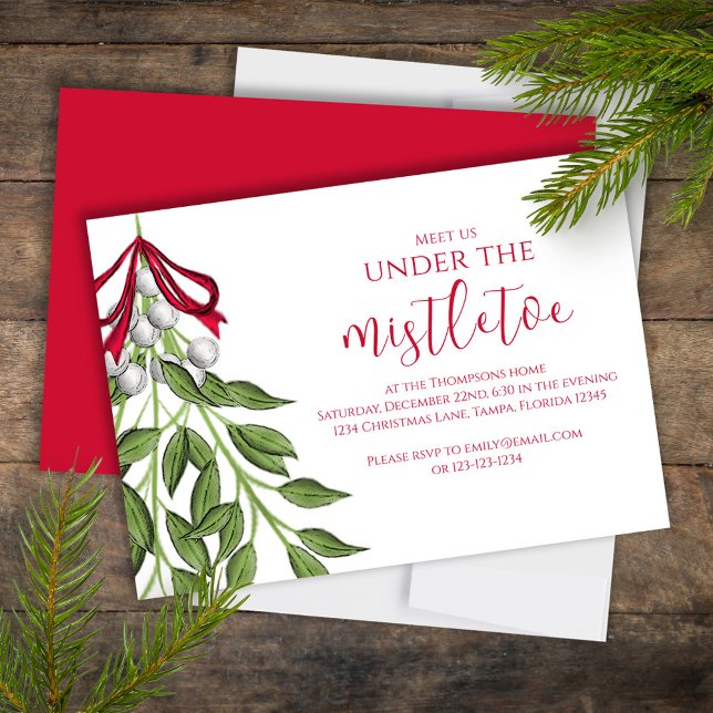 Convites Código QR de Mídia Social de Visgo de Feriado de N (Christmas holiday Meet me under the Mistletoe holiday invitation.)