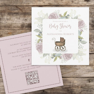 Convites Código QR de Mídia Social Floral Vintage Rosa