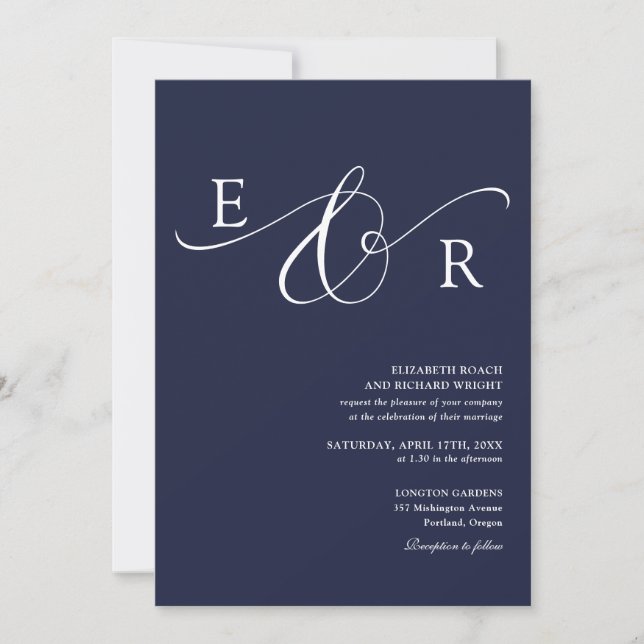 Convites Código QR de Monograma de Letra Cursiva Elegante C (Frente)