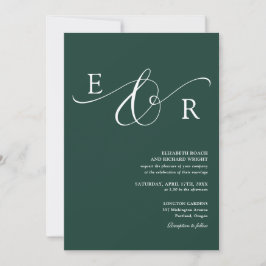 Convites Código QR de Monograma Elegante Casamento Verde Es