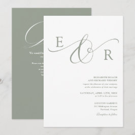 Convites Código QR de Monograma Elegante Casamento Verde Sa