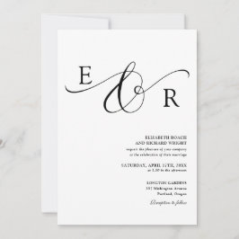 Convites Código QR de Monograma Elegante Preto e Branco Cas
