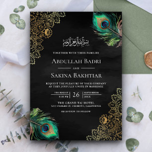 Convites Código QR de Penas de Pavão Casamento Muçulmano Pr