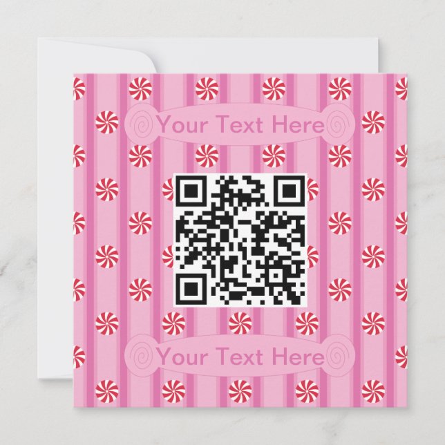 Convites Código QR de Peppermint Rosa Divertido e Elegante (Frente)