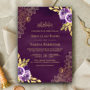 Convites Código QR de Renda Floral Roxo Empoeirado para Cas