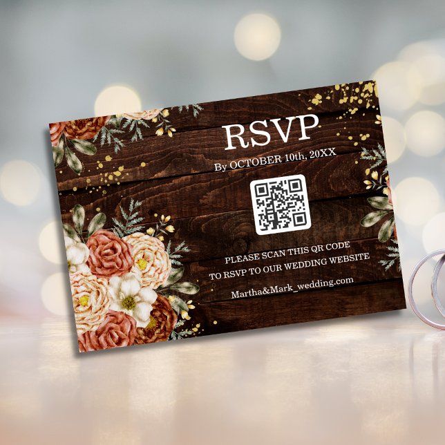 Convites Código QR de Reserva de Casamento Rústico Floral d (Criador carregado)