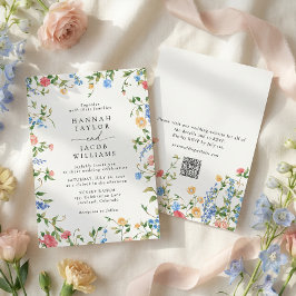 Convites Código QR de Resposta de Casamento de Flores Silve