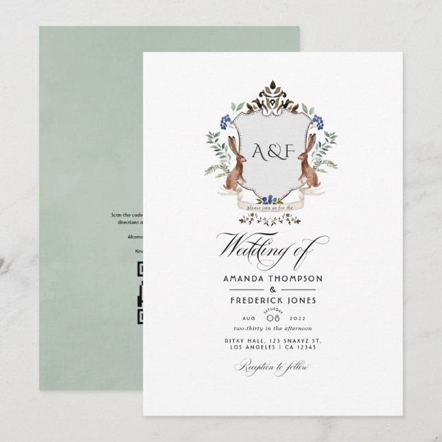 Convites Código QR de Resposta de Casamento do Brasão de Lo (Frente/Verso)