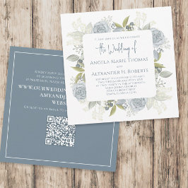 Convites Código QR de Rosa Clássico Azul-Dusty Elegante
