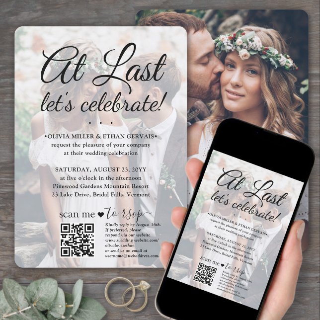 Convites Código QR de RSVP da Celebração de Casamento 2 Fot (Criador carregado)