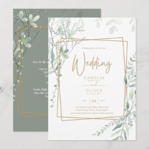 Convites Código QR de RSVP de casamento com verde moderno