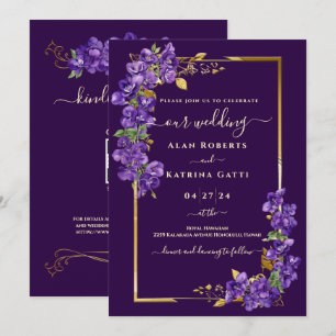 Convites Código QR de RSVP de Casamento Violeta Roxo Escuro