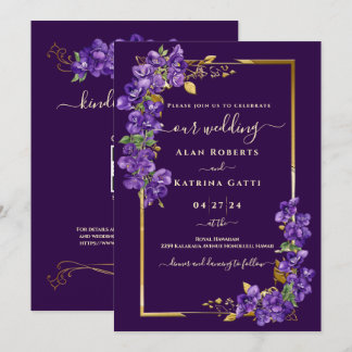Convites Código QR de RSVP de Casamento Violeta Roxo Escuro